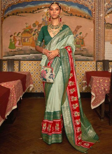 Patola Silk Contemporary Saree in Green Enhanced w