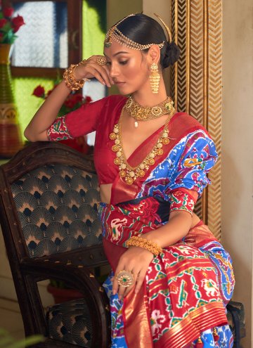 Patola Silk Designer Saree in Blue Enhanced with Woven