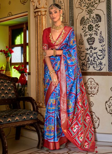 Patola Silk Designer Saree in Blue Enhanced with W