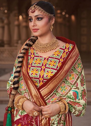 Patola Silk Designer Saree in Off White Enhanced with Patola Print