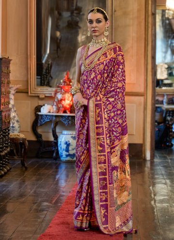 Patola Silk Designer Saree in Purple Enhanced with Woven