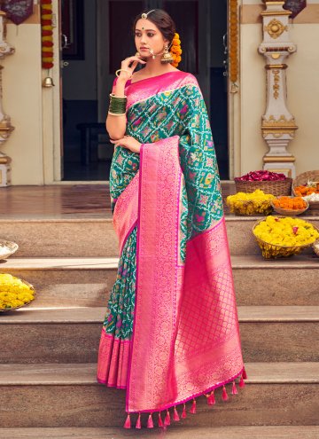 Patola Silk Designer Traditional Saree in Green En