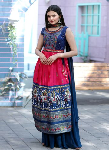 Patola Silk Salwar Suit in Magenta Enhanced with D