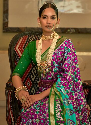 Patola Silk Trendy Saree in Multi Colour Enhanced with Patola Print