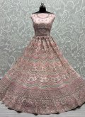 Peach A Line Lehenga Choli in Net with Embroidered - 1