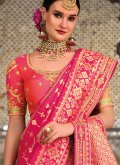 Peach and Pink color Woven Silk Shaded Saree - 1