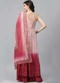 Peach and Pink Georgette Embroidered Salwar Suit for Ceremonial - 1
