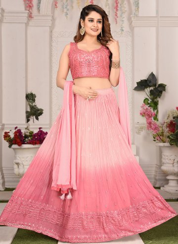 Peach and Rose Pink Readymade Lehenga Choli in Georgette with Embroidered