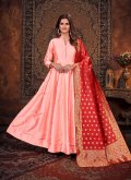 Peach Art Silk Plain Work Salwar Suit for Engagement - 1