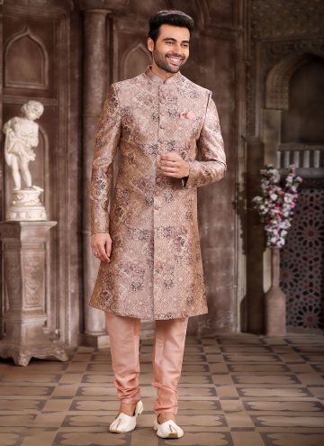 Peach Art Silk Printed Indo Western for Engagement