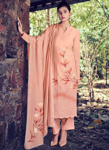 Peach Bembarg Embroidered Salwar Suit for Mehndi