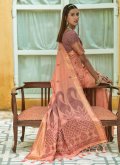 Peach Classic Designer Saree in Cotton  with Woven - 2