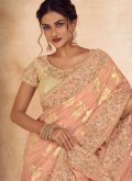 Peach Classic Designer Saree in Jacquard with Embroidered - 2