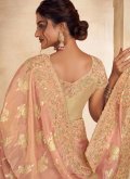 Peach Classic Designer Saree in Jacquard with Embroidered - 3