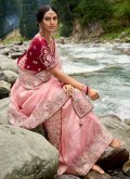 Peach Classic Designer Saree in Silk with Embroidered - 1