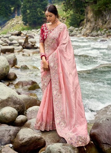 Peach Classic Designer Saree in Silk with Embroidered