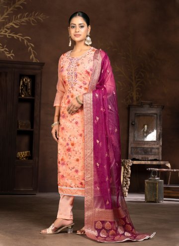 Peach color Art Silk Salwar Suit with Hand Work