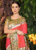 Peach color Banarasi Designer Saree with Woven - 1