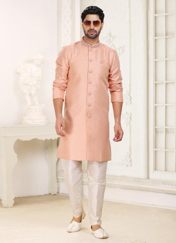 Peach color Banarasi Jacquard Indo Western with Embroidered