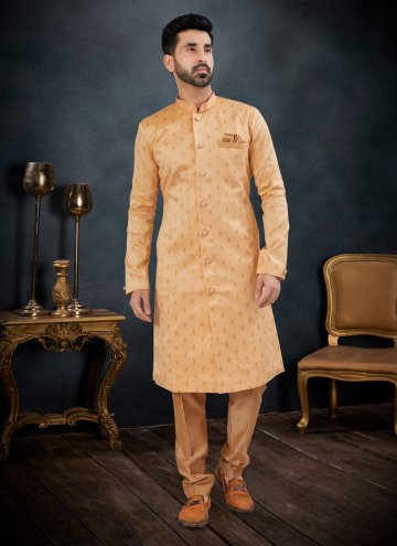 Peach color Banarasi Jacquard Kurta Pyjama with Fancy work