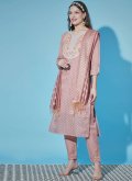 Peach color Chanderi Salwar Suit with Embroidered - 3