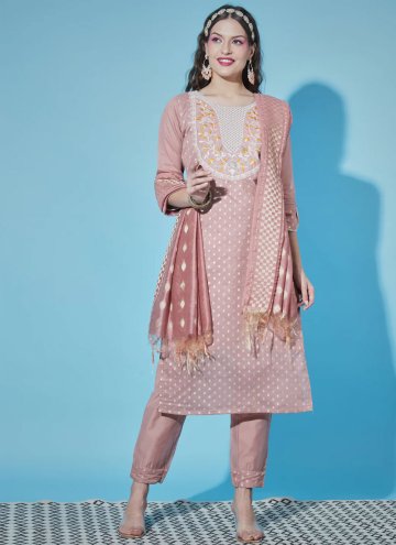 Peach color Chanderi Salwar Suit with Embroidered
