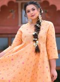 Peach color Cotton  Readymade Designer Gown with Printed - 1