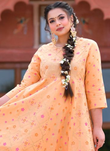 Peach color Cotton  Readymade Designer Gown with Printed