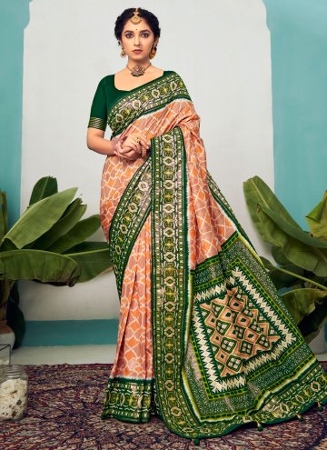 Peach color Cotton Silk Contemporary Saree with Polka Dotted