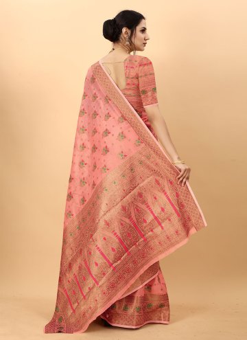 Peach color Cotton Silk Trendy Saree with Woven