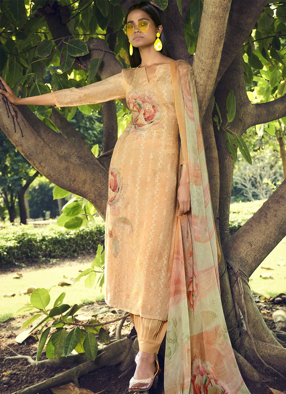Peach color Digital Print Cotton Lawn Designer Pakistani Salwar Suit