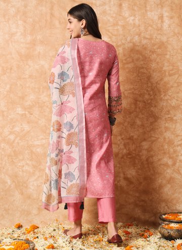 Peach color Digital Print Cotton  Pant Style Suit