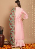 Peach color Embroidered Chanderi Silk Trendy Salwar Kameez - 2