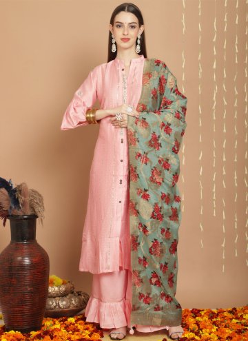 Peach color Embroidered Chanderi Silk Trendy Salwa