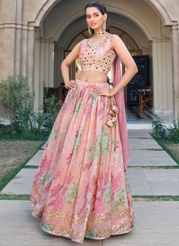 Peach color Embroidered Georgette A Line Lehenga C