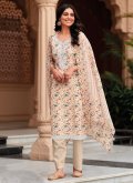 Peach color Embroidered Linen Salwar Suit - 2