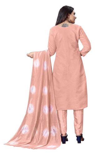Peach color Embroidered Silk Salwar Suit
