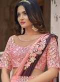 Peach color Fancy Fabric Designer Saree with Fancy work - 1