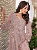 Peach color Faux Georgette Anarkali Salwar Kameez with Embroidered - 1