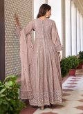 Peach color Faux Georgette Anarkali Salwar Kameez with Embroidered - 2