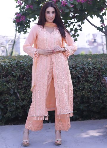 Peach color Faux Georgette Salwar Suit with Embroidered