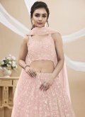 Peach color Georgette A Line Lehenga Choli with Embroidered - 1