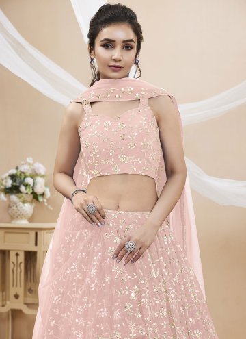 Peach color Georgette A Line Lehenga Choli with Embroidered