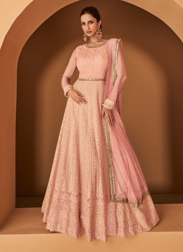 Peach color Georgette Gown with Embroidered