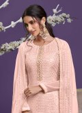 Peach color Georgette Palazzo Suit with Hand Work - 1