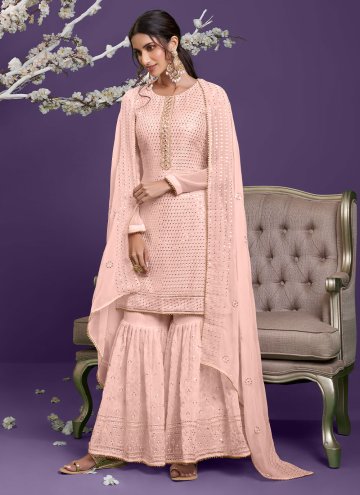 Peach color Georgette Palazzo Suit with Hand Work