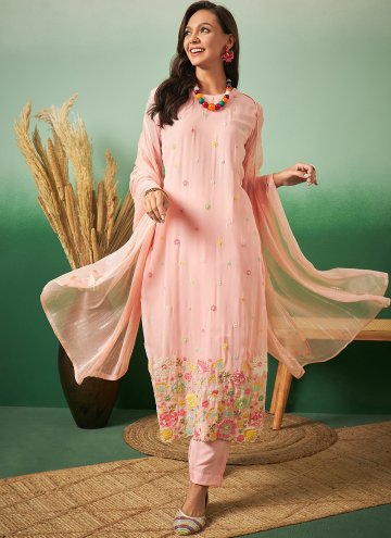 Peach color Georgette Salwar Suit with Embroidered