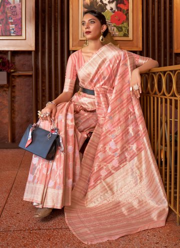 Peach color Handloom Silk Classic Designer Saree with Woven