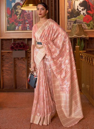 Peach color Handloom Silk Classic Designer Saree with Woven