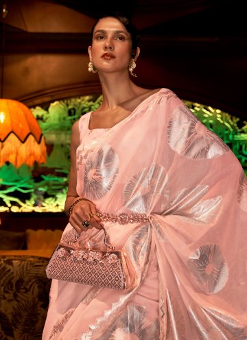 Peach color Handloom Silk Trendy Saree with Woven
